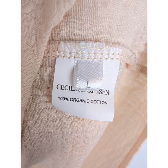 Cecilia Sorensen Top Blouse Color Block Gauze Draped Boho Tan Yellow Size L - Picture 7 of 10